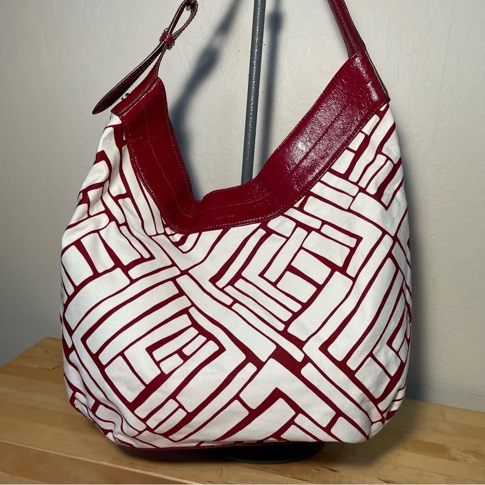 Cole Haan Canvas Leather Hobo Bag Shoulder Purse Vintage Style Multicolor Tote